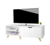 Relaxdays TV lowboard with 6 compartments, cable management, 60-inch cabinet, 50x140x40 cm, white