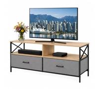 Relaxdays TV Lowboard with fabric drawers, MDF & metal, greige and black