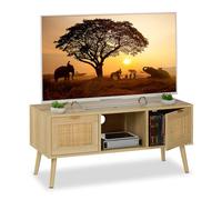 Relaxdays TV Stand, Rattan Design, Cabinet for Television up to 43 Inches, Wood Effect, HWD: 45.5x100x40 cm, Natural, Plastic, Fibreboard