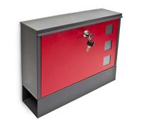 Relaxdays Modern Two Coloured Mailbox Letterbox Lockable with Two Keys and Newspaper Slot, Black-Red