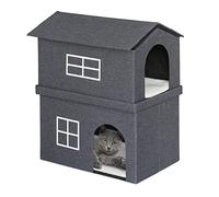 Relaxdays Two Storey Cat House, Pett Den with 2 Entrances, H x W x D: 71.5 x 62.5 x 44 cm, Foldable, Dark Grey