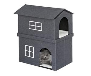 Relaxdays Two Storey Cat House, Pett Den with 2 Entrances, H x W x D: 71.5 x 62.5 x 44 cm, Foldable, Dark Grey