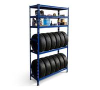 Relaxdays tyre rack for 12 tyres, HxWxD 210 x 120 x 40 cm, 750 kg, steel, plug-in system, garage/workshop, blue