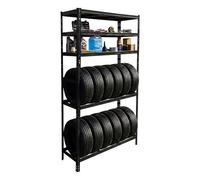 Relaxdays tyre rack for 12 tyres, HxWxD 210 x 120 x 40 cm, 750 kg, steel, plug-in system, garage/workshop, black