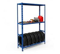 Relaxdays tyre rack for 6 tyres, HxWxD 180 x 120 x 40 cm, 450 kg, steel, plug-in system, workshop storage, blue