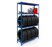 Relaxdays tyre rack for 8 tyres, HxWxD 180 x 110 x 40 cm, 600 kg, steel, plug-in assembly, workshop storage, blue