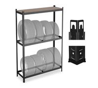 Relaxdays tyre rack for 8 tyres, HxWxD: 180 x 120 x 40 cm, 795 kg, steel, easy assembly, wheel rack with shelf, black