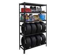 Relaxdays tyre rack for 8 tyres, HxWxD 210 x 110 x 40 cm, 750 kg, steel, plug-in system, garage storage, black