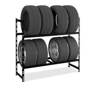 Relaxdays Tyre Rack for 8 Wheels, 100 x 110 x 35 cm, 150 kg, Steel, Plug-in System, Tire Shelf, Garage & Workshop, Black