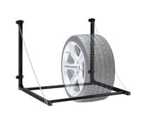Relaxdays Tyre Rack Wall Mounted for 4 Tyres Telescopic Tyre Holder Wall Mount up to 90 kg Foldable Steel Black