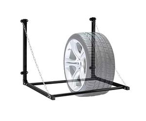 Relaxdays Tyre Rack Wall Mounted for 4 Tyres Telescopic Tyre Holder Wall Mount up to 90 kg Foldable Steel Black