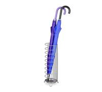 Relaxdays Umbrella Stand, 44 x 16 x 16 cm, Metal, Round, Brolly Drying Holder, Modern Design, Hallway Storage, Silver, Steel
