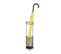 Relaxdays Umbrella Stand, 52.5 x 16 x 16 cm, Metal, Round, Brolly Drying Holder, Modern Design, Hallway Storage, Black, Steel