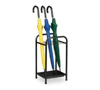 Relaxdays Umbrella Stand, with Drip Tray, HWD: 53.5 x 29.5 x 27 cm, Hallway and Office, Parasol Rack, Metal, Black, Steel