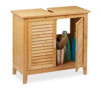 Relaxdays Bathroom Cabinet, Free Standing, Wooden, 2 Doors, Storage, Bamboo, Cupboard, HxWxD: 60 x 67 x 30cm, Natural