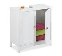 Relaxdays Under Sink Cabinet, 2 Doors, HWD: 60 x 60 x 31 cm, MDF, Bathroom Storage Unit, Washbasin Cupboard, White
