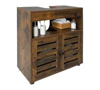 Relaxdays under sink cabinet, HxWxD: 63 x 60 x 30 cm, 2 compartments, MDF, bathroom sink cabinet, brown