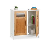 Relaxdays Basin Vanity Unit, Bamboo Doors, Height-Adjustable Shelf, Siphon Cut-Out, HWD: 60x60x30cm, Natural/White