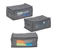 Relaxdays Underbed Storage Bags, 3Pcs, Foldable, Zip, Grey, Fabric, 20 x 45 x 30 cm, 5 kg Capacity, for Clothes, Blankets, Toys