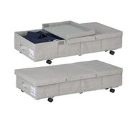 Relaxdays Underbed Storage Boxes, Set of 2, 50 L, with Wheels, HxWxD: 20x80x40 cm, Foldable, with Lid, Flat, Grey, Plastic, Cardboard, Steel