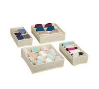 Relaxdays Underwear Set, 4-Piece Wardrobe Organisation, Drawer Dividers for Socks, Bras and Ties, Beige, Fleece, 9 x 32 x 32 cm