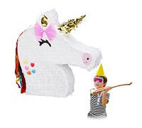 Relaxdays Unicorn Pinata, Hanging, for Girls, Unicorn Piñata, Fillable, White