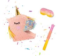 Relaxdays Unicorn piñata set with stick & mask