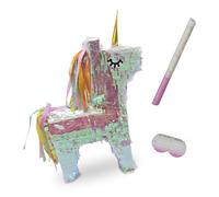 Relaxdays Unicorn Stick & Mask, Children's Party Pinata, Birthday, for Filling, H x W x D: 54 x 14 x 40 cm, Colourful, Cardboard, paper, plastic