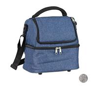 Relaxdays Unisex - Adult Foldable Picnic Cooler Bag with Insulated 10L with Carry Strap & Handle Insulated Bag 2 Compartments Blue Pack of 1