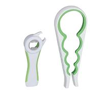 Relaxdays Universal Jar Gripper & Multi Bottle Opener, Set of 2, 5in1, for Glasses, Cans, Lids & Bottles, White-Green