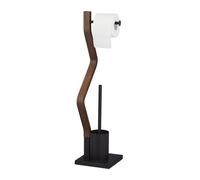 Relaxdays WC Set, Toilet Paper, Upright Stand, Bathroom Brush and Holder, HWD: 75 x 18.5 x 18.5 cm, Black/Brown, Steel