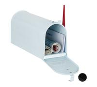 Relaxdays US Mailbox Post, Vintage American Letterbox, Newspaper Slot, Large, HxWxD: 25x19x52.5 cm, Red Flag, White, Steel, 1 item