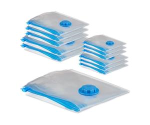 Relaxdays Vacuum Seal, Set of 12, 4 Different Sizes, Travel Clothes Protection Storage, Plastic, Bag, Transparent, 100 x 80 x 0.07 cm