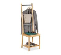 Relaxdays Valet Chair, Clothes Stand, No Wrinkles, Bamboo, Shirt Hanger, Wardrobe, HWD: 133 x 40 x 42 cm, Natural/Black