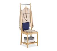 Relaxdays Valet Chair, Clothes Stand, No Wrinkles, Bamboo & Steel, Shirt Hanger, HWD: 133 x 40 x 42 cm, Natural/Silver