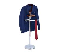 Relaxdays Valet Stand, for Shirts & Pants, with Shelf, MDF & Steel, Clothes Hanger, HWD: 120 x 45 x 28 cm, Silver/Brown