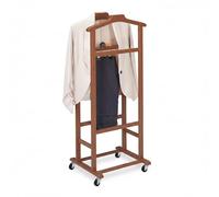 Relaxdays Valet Stand on Castors, Premium Bamboo Clothes Rack for Bedroom, 107x47x37 cm, Brown