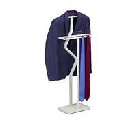 Relaxdays Valet Stand, Suit Holder, Clother Butler, Jacket & Trouser Hanger, 107 x 47.5 x 20 cm, Metal & MDF, White, Steel
