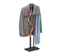 Relaxdays Valet Stand, Suit Holder, Clother Butler, Jacket & Trouser Hanger, 107x47.5x20 cm, Metal & MDF, Grey/Natural, Steel, 107 x 47.5 x 20 cm