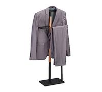 Relaxdays Valet Stand, Suit Holder, Clother Butler, Jacket & Trouser Hanger, 107x48x20 cm, Metal & MDF, Black/Natural, Steel, 107 x 48 x 20 cm