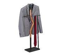 Relaxdays Valet Stand, Suit Holder, Clother Butler, Jacket & Trouser Hanger, 107x48x20 cm, Metal & MDF, Grey/Natural, Steel, 107 x 48 x 20 cm