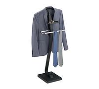 Relaxdays Valet Stand, with Tray, Clothes Butler, Jacket & Trouser Hanger, 112 x 56 x 32 cm, Steel & MDF, Grey/Silver, Fibreboard, 112 x 46 x 32 cm
