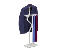 Relaxdays Valet Stand, Suit Holder, Clother Butler, Jacket & Trouser Hanger, 107 x 47.5 x 20 cm, Metal & MDF, White, Steel
