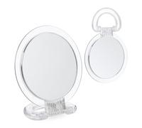 Relaxdays Vanity Mirror Folding Handle, Set of 2, Double-Sided, 2X Magnification, Make up, Hold or Stand, Transparent, 22.5 x 15.5 x 1.5 cm