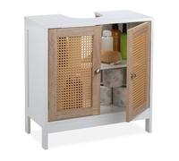 Relaxdays Vanity Unit, 2 Compartments, Siphon Recess, Rattan Doors, Bathroom Cabinet, 61.5 x 60 x 30 cm, White/Natural, Fibreboard