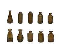 Relaxdays vases, set of 10, textured, vintage style, glass, H: 10-14.7 cm, small decorative vases for table decor, brown