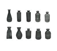 Relaxdays vases, set of 10, textured, vintage style, glass, H: 10-14.7 cm, small decorative vases for table decor, grey