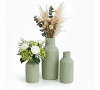 Relaxdays Vases, Set of 3, Flower Vases, 3 different sizes, sage | Fresh and dried flowers, decorative ceramic vases, table decorations