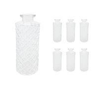 Relaxdays Vases, Set of 6, Diamond Pattern, Vintage, Glass, HxD: 13 x 5 cm, Mini Vases, Clear
