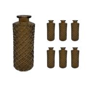 Relaxdays vases, set of 6, rhombus pattern, vintage, glass, HxD: 13 x 5 cm, mini vases for table decor, brown